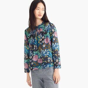 Abigail Borg x J Crew Silk Floral Peasant Prairie Moonlight Blouse Small